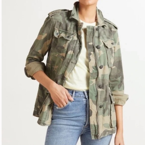 Free People Not Your Brothers Camo Jacket, Women Green Military Utility Jacket - Picture 1 of 16